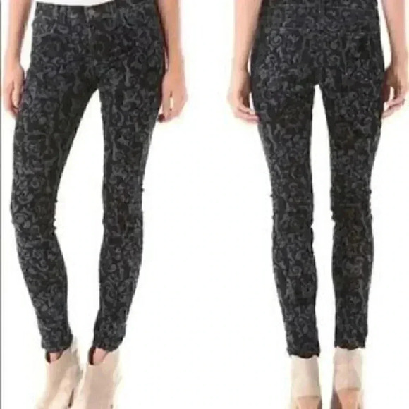 Mossimo Black Stretch Denim Gray Brocade Print Mid Rise Skinny Jeans - Picture 1 of 6